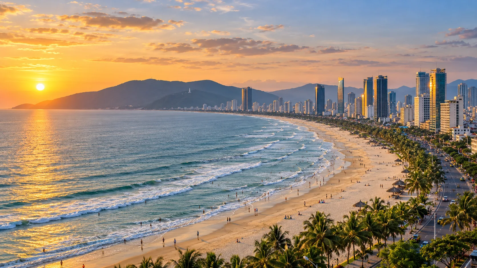 illustrative editorial view of Da Nang and My Khe Beach