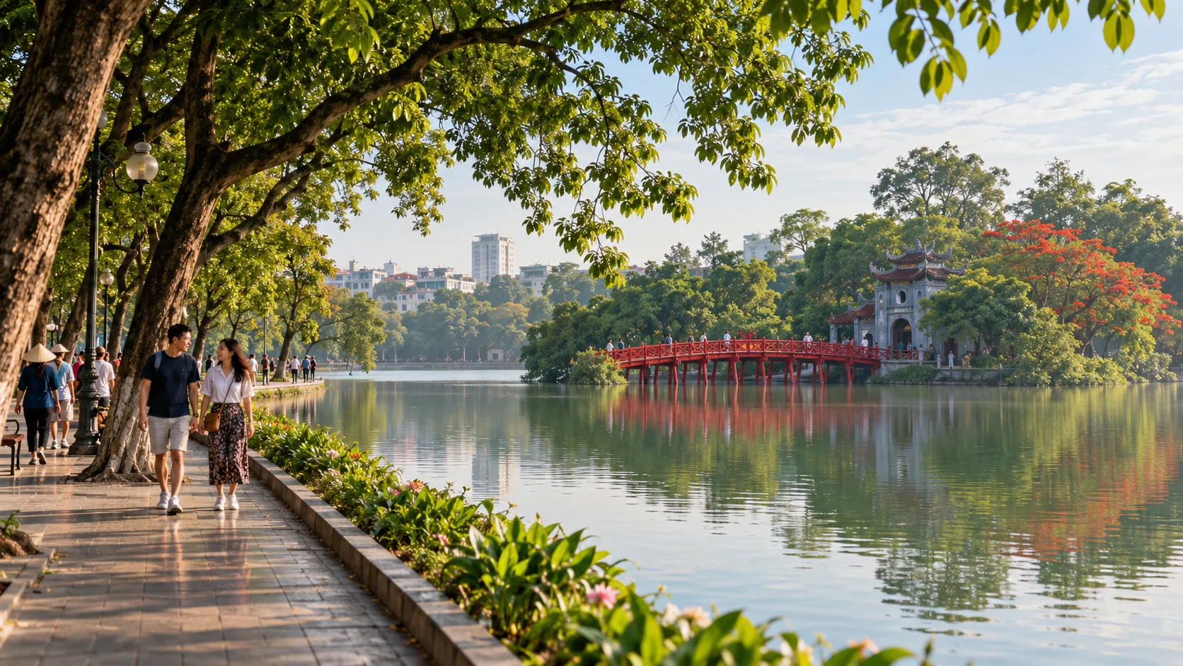 illustrative editorial view of Hoan Kiem Lake in Hanoi